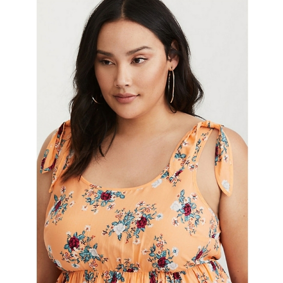 Torrid 💐 Floral Challis Tie Strap Babydoll Top - Picture 2 of 7